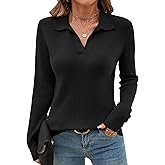 Romanstii Women's Knitted Collared Sweaters Long Sleeve V-Neck Polo Shirts Winter Pullover Tops