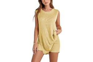 SeekMe Womens Summer Knit Sweater Set Sleeveless Tunic Top Matching Shorts 2 Piece Outfits Trendy Beach Vacation Set