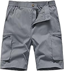 QPNGRP Men's 9" Inseam Stretch Waist Zipper Cargo