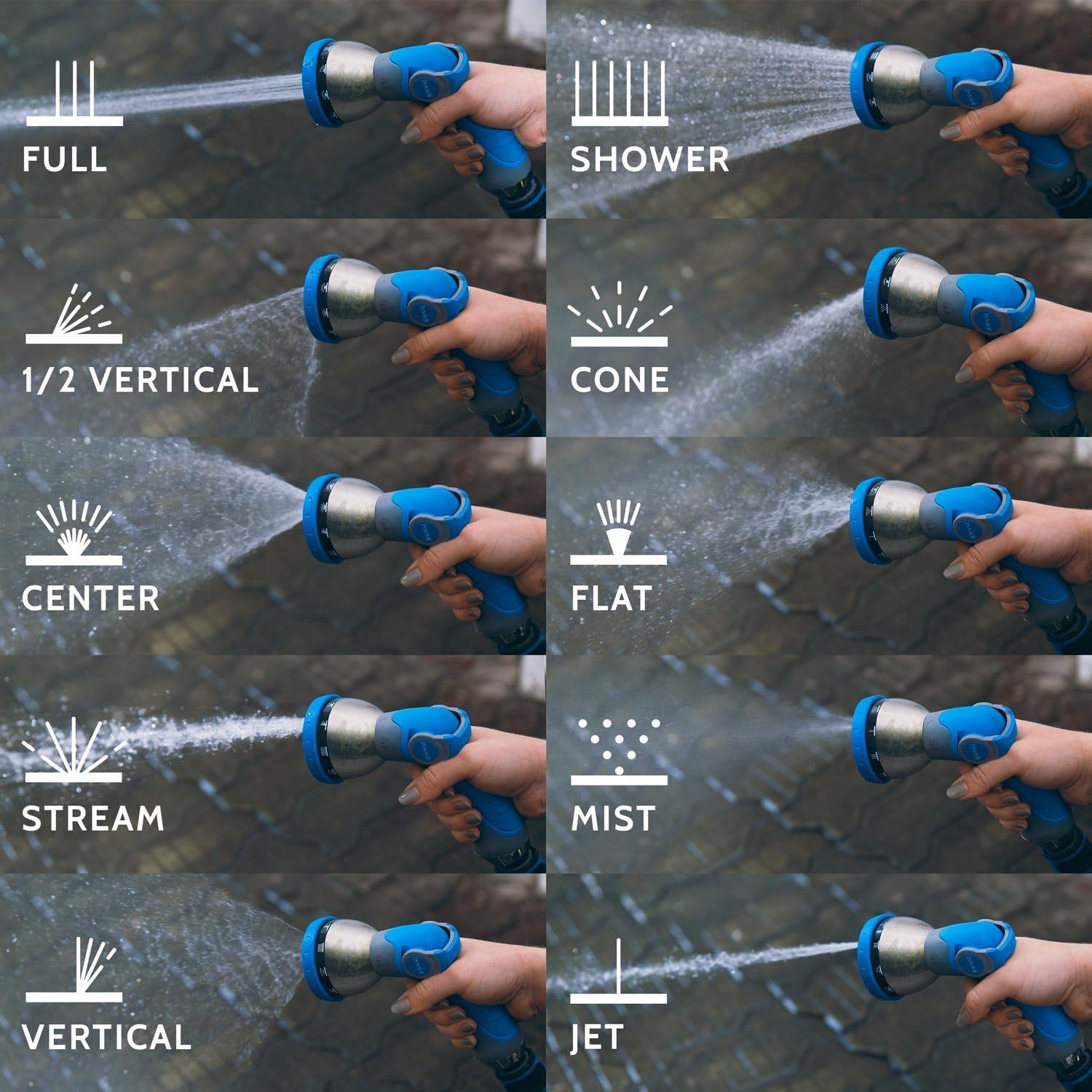 INNAV8 Water Hose Nozzle Sprayer - Features 10 Spray Patterns, Thumb Control, On Off Valve for Easy Water Control - HIGH Pressure Garden Hose Nozzle for Garden Hose - Garden Hose Spray Nozzle for Hose: Automotive