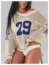 BEAUDRM Women's Number Letter Graphic Sweater