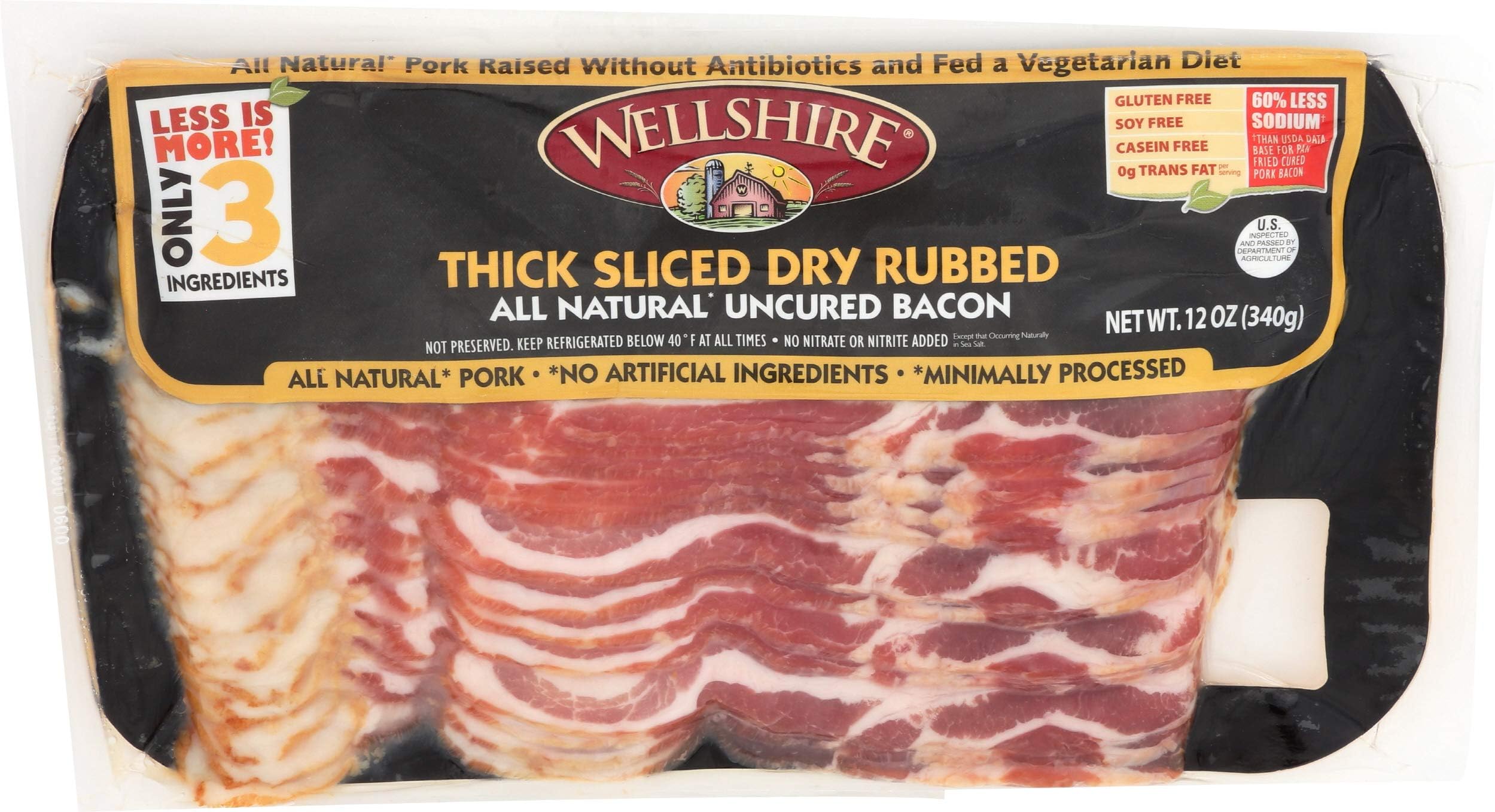 Wellshire Farms, Bacon Pork Thick Sliced Dry Rubbed, 12 Ounce