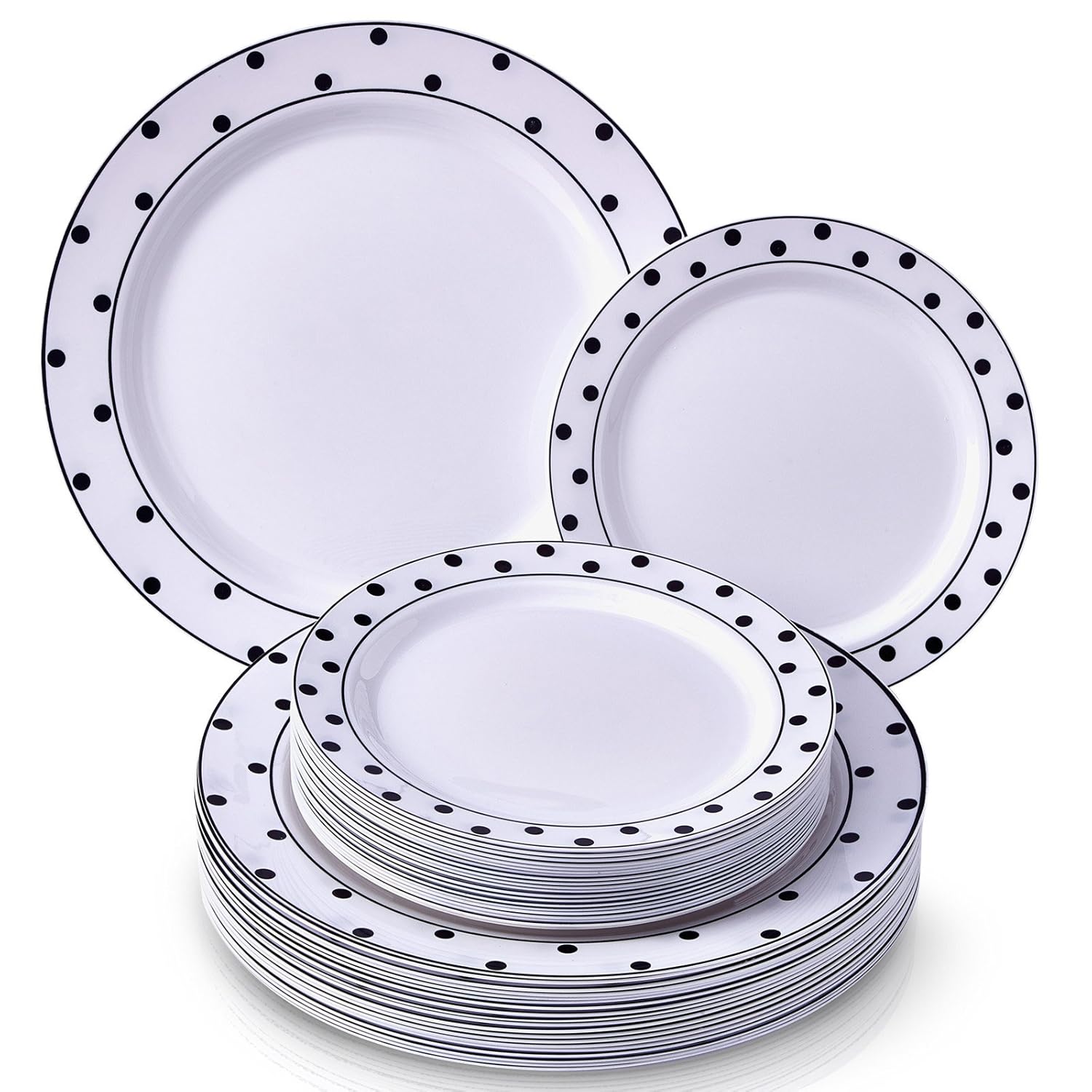 海外輸入 ファンシーパーティープレートセット 240 Pc食器セット 1 Dinner Plates And 1 Dessert Plates プレミアムプラスチックdishes エレガントfine China Look For高級ウェディングとダイニング Dots シルバー ホワイト 10 25 ブラック B079tgkp9n