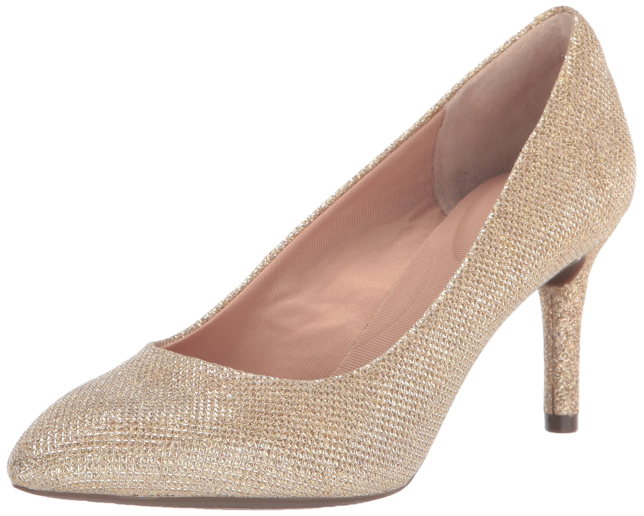 Rockport Women’s Total Motion 75mm Pointed Toe Pump, Nude Glam Textile, 5 Wide