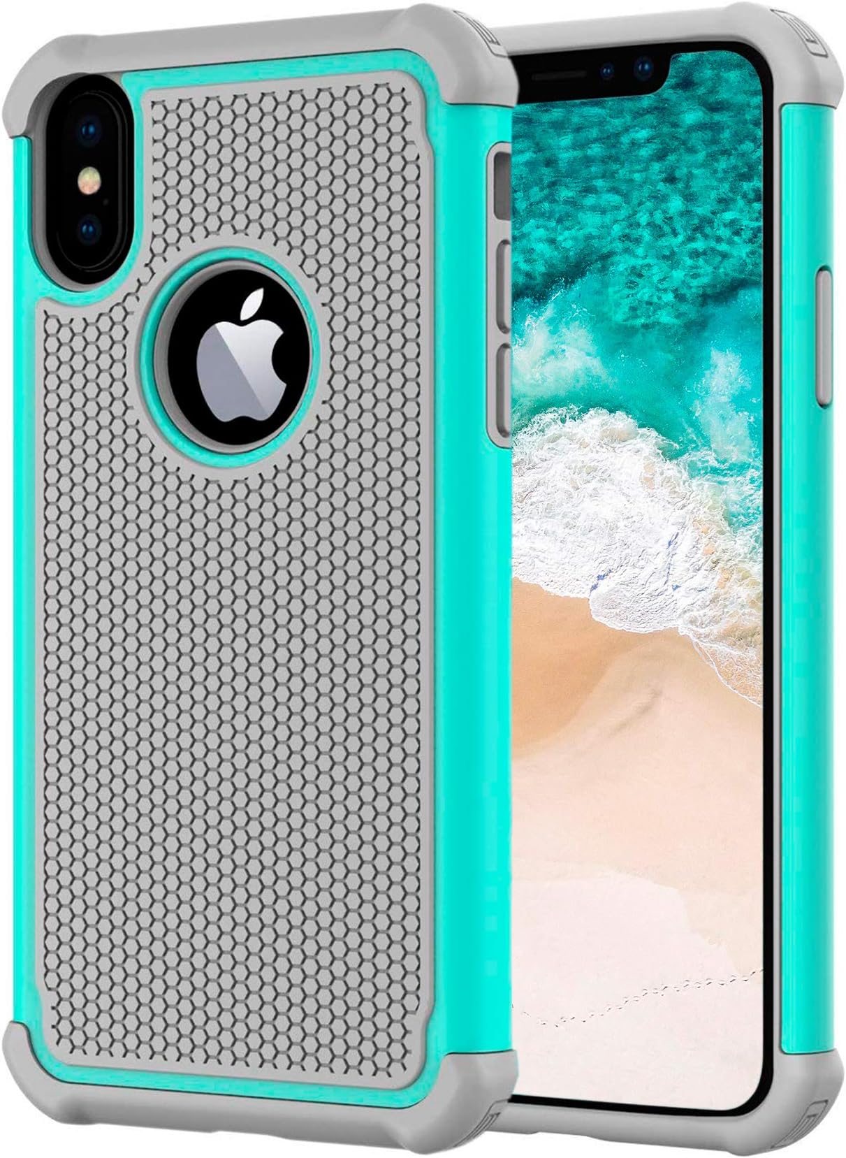 AGRIGLE Hybrid Heavy Duty Protection Shockproof Defender Anti-Scratch Soft Rubber Bumper Cover Case Compatible with iPhone X/XS 5.8 inch (Teal)