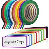 Fainne Whiteboard Tape 1/8 with Magnetic Dry Erase Name Tags,Colorful | 12 Rolls Pinstriping Lines for Dry Erase Boards, 54 Labels for Classroom Name Plates, Office Use, Marker Supplies