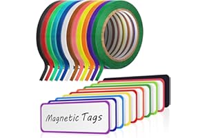 Fainne 12 Roll 1/8 Whiteboard Thin Tape with 54 Magnetic Dry Erase Label Name Plate Tag Magnetic Name Tag Pinstriping Tape for Back to School Office Supplies(Colorful)