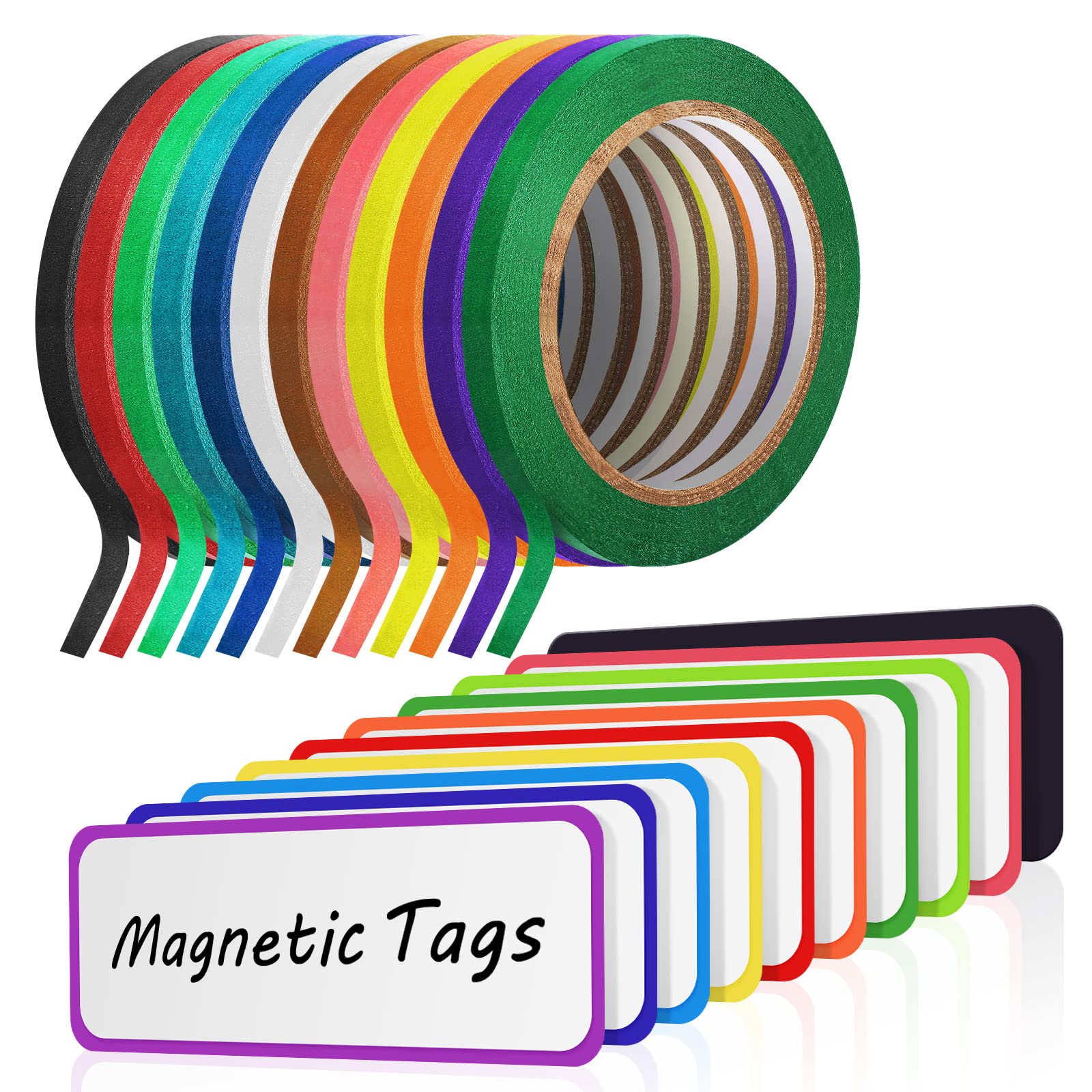 Photo 1 of Fainne 12 Roll 1/8 Whiteboard Thin Tape with 54 Magnetic Dry Erase Label Name Plate Tag Magnetic Name Tag Pinstriping Tape for Back to School Office Supplies(Colorful)