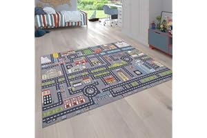 Paco Home Play Rug for Nursery Cars Roads City Motif for Child's Room in Grey, Size: 3'3" x 6'7"