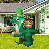 HZGDEJTG 4FT St. Patrick's Day Dinosaur Outdoor Inflatable Decoration, with LED Lights, Suitable for Gardens, patios, and lawns.