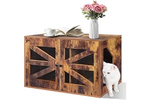 AIPERRO Cat Litter Box Enclosure, Hidden Litter Box Furniture with Openwork-Design Door & Removable Divider, Spacious Cat Furniture Cabinet Fits Most Litter Boxes, 31.6 x 21.3 x 20.3in, Rustic Brown