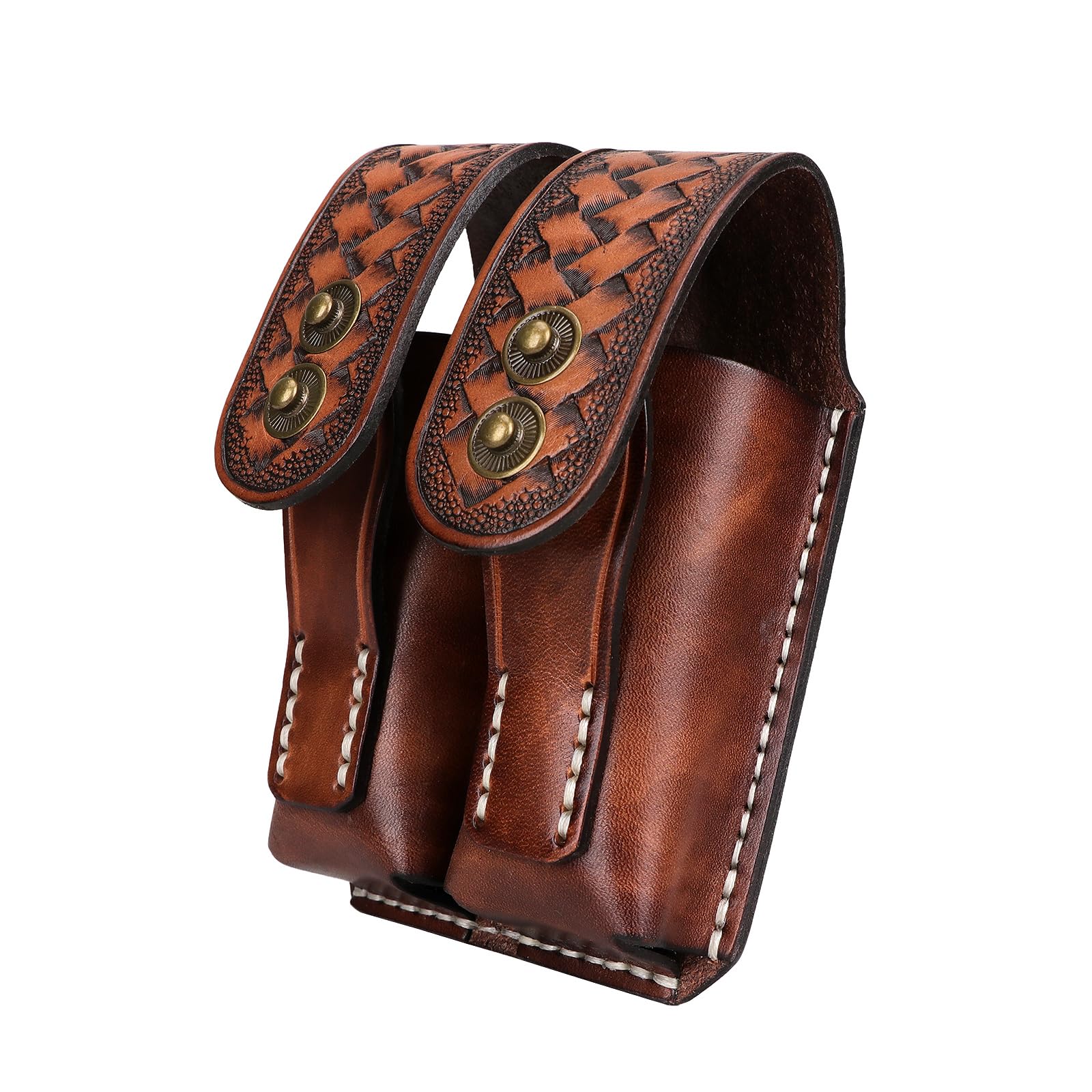 TOURBON Genuine Leather Double Mag Pouch for Pistol Rifle Magazine Holster Tool Organizer Holder Bag