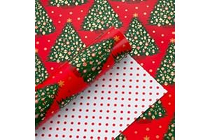 Yarcony Red Christmas Wrapping Paper Roll, Red and Gold Wrapping Paper, Metallic Foil Classic Christmas Tree Design Holiday G
