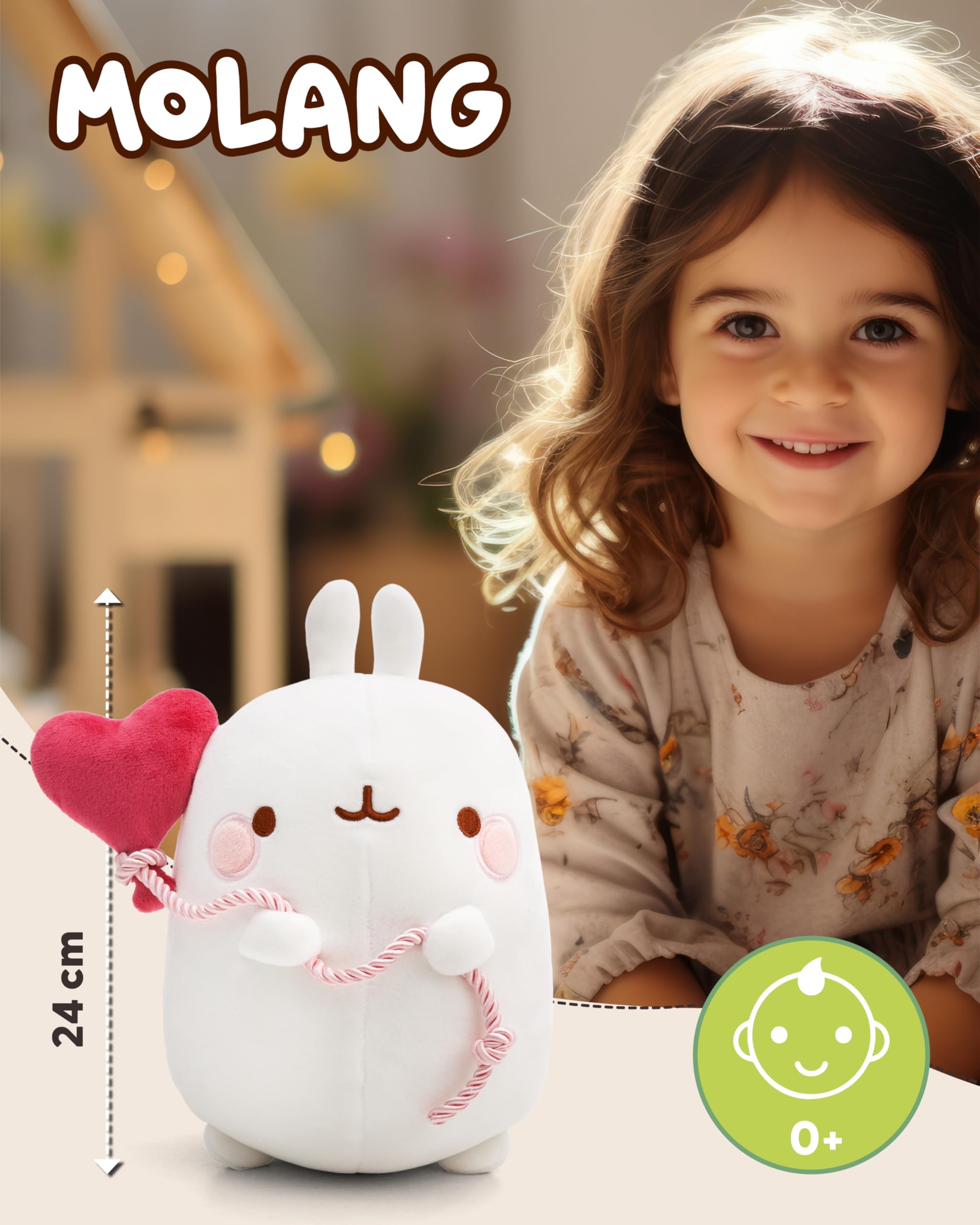 NICI Kuscheltier MOLANG mit Herzballon 24cm in Geschenkverpackung weiß - Stofftier aus weichem Plüsch, niedliches Plüschtier zum Kuscheln und Spielen, für Kinder & Erwachsene - 61674 3
