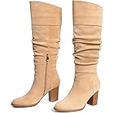 MeiLuSi Women's Slouchy Knee High Boots Suede Fall Boots Round Toe Chunky Heel Boots Warm Winter Boots Wide Calf Boots Outdoor Side Zipper