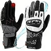 DUHAN Motorcycle Gloves for Men Women, Winter All-Weather Leather Gloves with Carbon Fiber Knuckle Protection and Touchscreen Fingertips