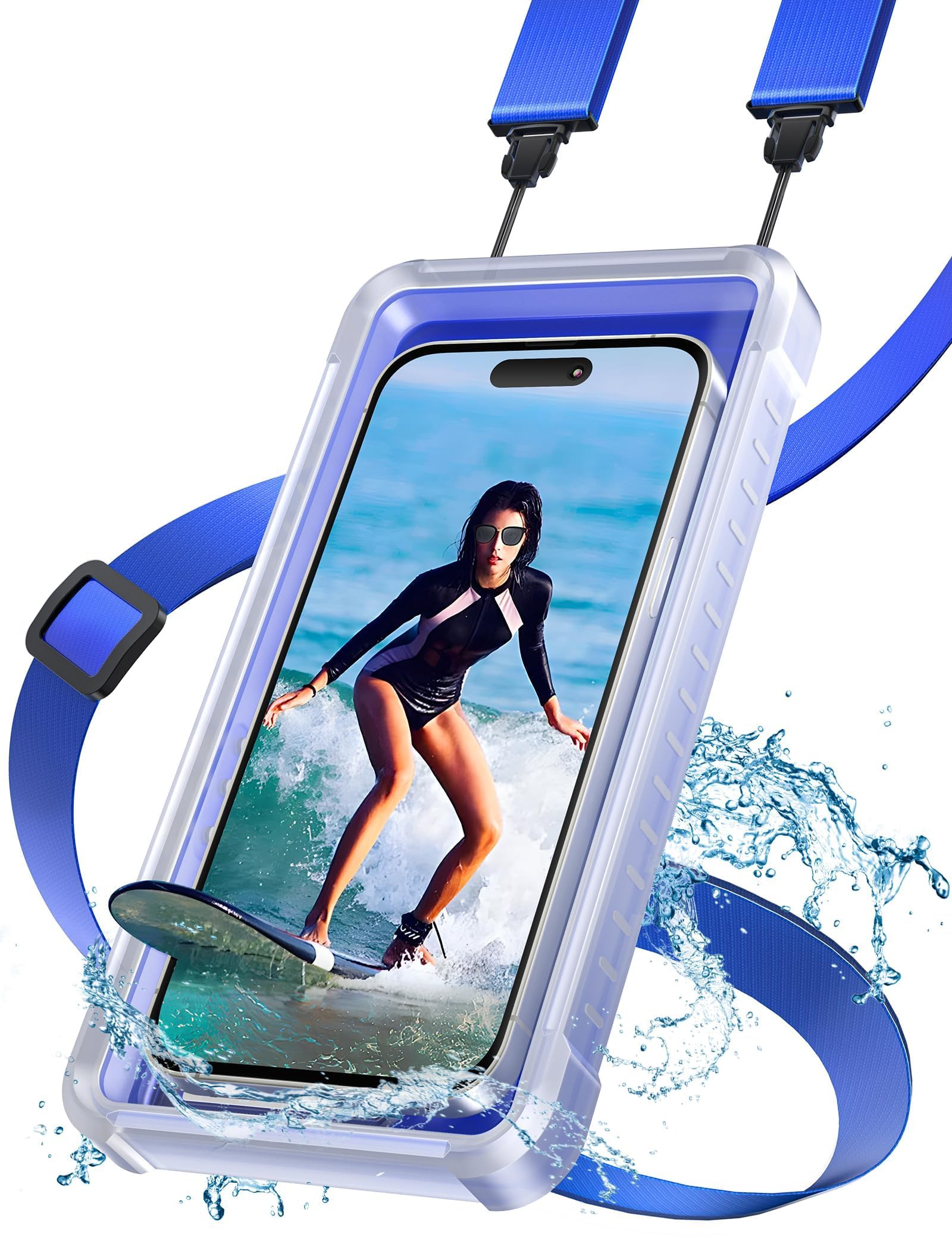 Photo 1 of TOPGO Waterproof Phone Case with Crossbody Lanyard for Snorkeling, Diving and Filming [Underwater Screen Touchable & Water Protector] Cell Phone Dry Box Up to 7 inch for iPhone/Galaxy/Pixel- Blue