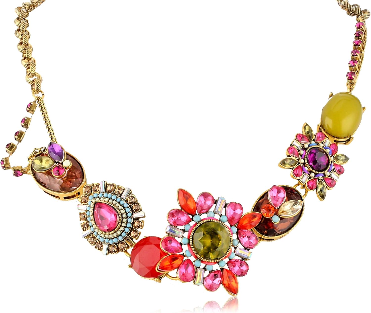 Betsey Johnson Womens Multi Stone Frontal Necklace Multi