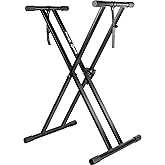 RockJam Xfinity Heavy-Duty, Double-X, Pre-Assembled, Infinitely Adjustable Piano Keyboard Stand with Locking Straps