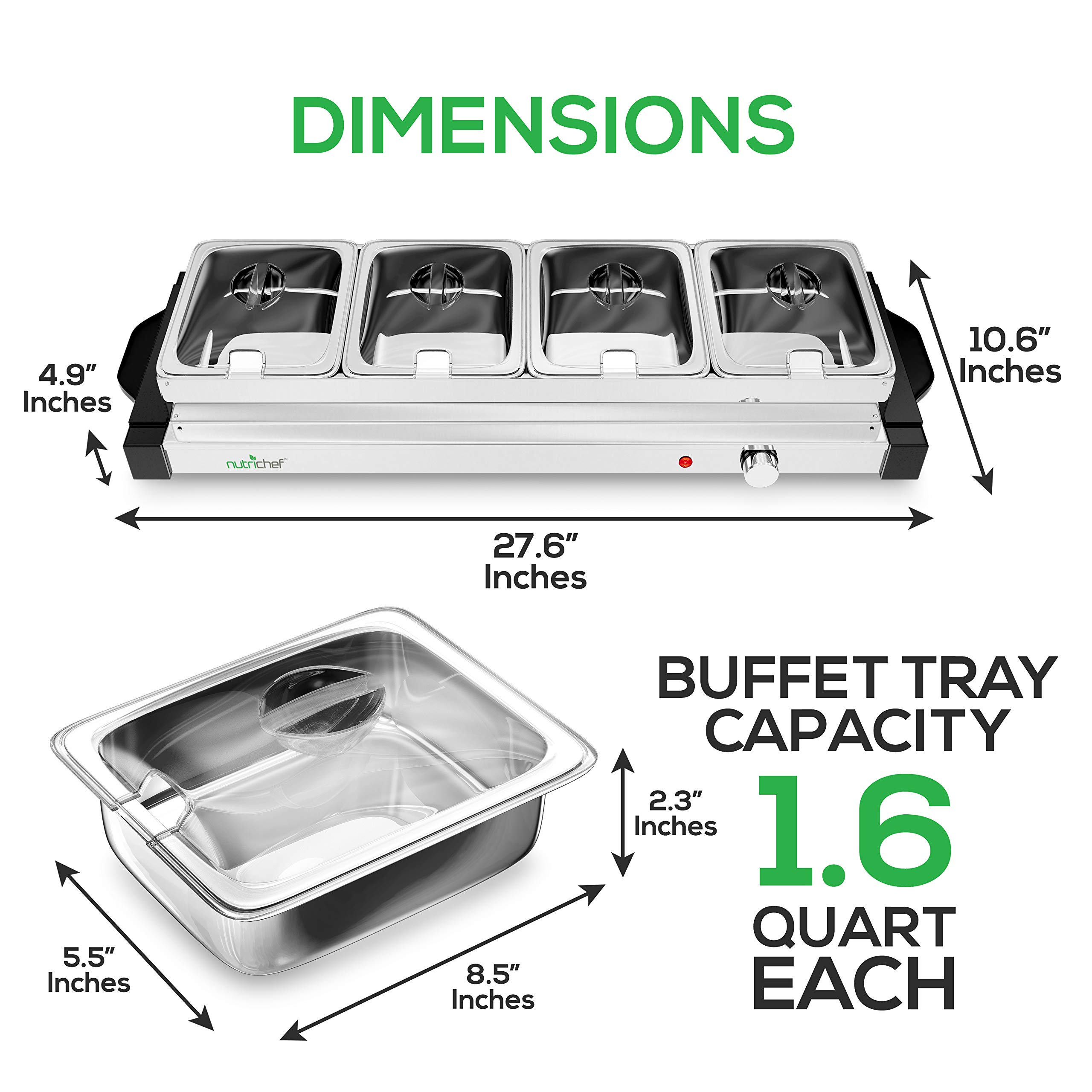 Nutrichef Electric Hot Plate Food Warmer 4Plate Buffet Server Chafing