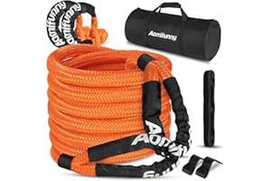 Aomifunny 1" x30ft Kinetic Recovery Tow Rope Kit, 48,800 lbs Break Strength, 35% Elasticity, with 2 Soft Shackles, Heavy Duty Tow Strap for Offroad Jeep, SUV, Truck, ATV, UTV, Tractor & 4x4 Vehicles