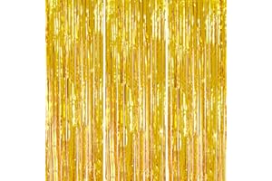 DECOCKRAT 3 Pack Foil Fringe Backdrop - Gold Shiny Tinsel Curtains for Party Decoration/Photo Booth Props - 3.3x8.2 FT Metallic Foil Backdrop for Birthday, Wedding, Graduation, Christmas.