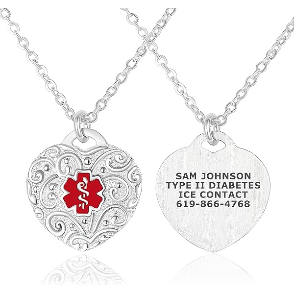 Bycuss - Collar De Alerta Médica Personalizado, Colgante De Identificación De Información Médica De Emergencia, Rastreador De Medicamentos, Alerta Médica, Placa De Collar Unisex De Acero Inoxidable