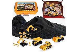 MADZEE Sensory Play Construction Sand Kit, 2lbs Sensory Sand, Interactive Mat for Mess-Free Play, 22 Piece 5 Trucks 7 Signs 4 Work Figures 6 Tools, Sandbox Toys for Boy Girl Kid Toddlers Age 3+