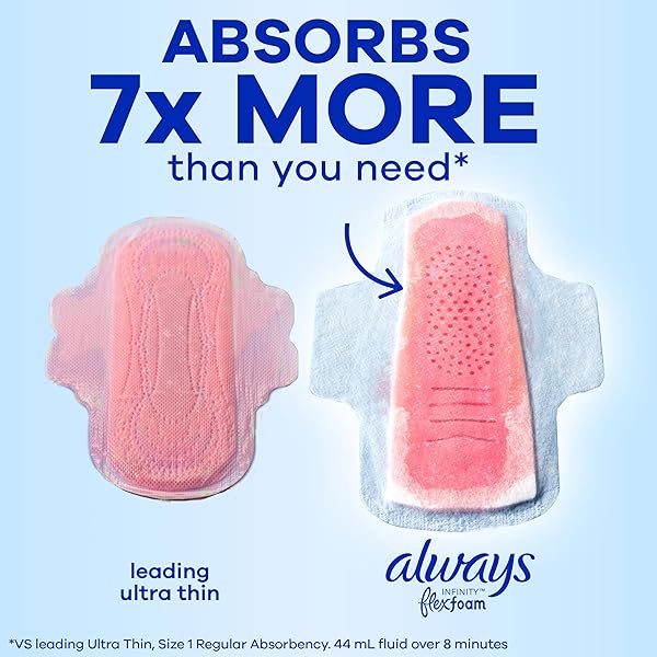 ALWAYS INFINITY FEMININE PADS FOR WOMEN, FLEXFOAM PADS WITH WINGS, SIZE 2, HEAVY ABSORBENCY, UNSCENTED, 96 COUNT (PACKAGING MAY VARY)
