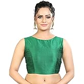 Madhu Fashion Women's Silk Sleeveless Readymade Saree Blouse