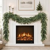 Christmas Garland 9FT Decorations Real Touch Cedar Cypress Pine Greenery Artificial Green Christmas Garland for Mantle, Fireplace, Table, Stairs, Door, Porch, Indoor Outdoor Decorations