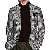 SOMTHRON Men's Houndstooth Plaid Blazer Jacket Notched Lapel Single Breasted Slim Fit Business Sport Coat
