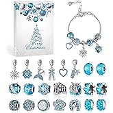 MJartoria Lake Blue Jewelry Advent Calendar 2025-24 Days Christmas Countdown-Snowflake Metal Charms Beads DIY Necklaces Bracelets Making Kit Jewelry Gifts