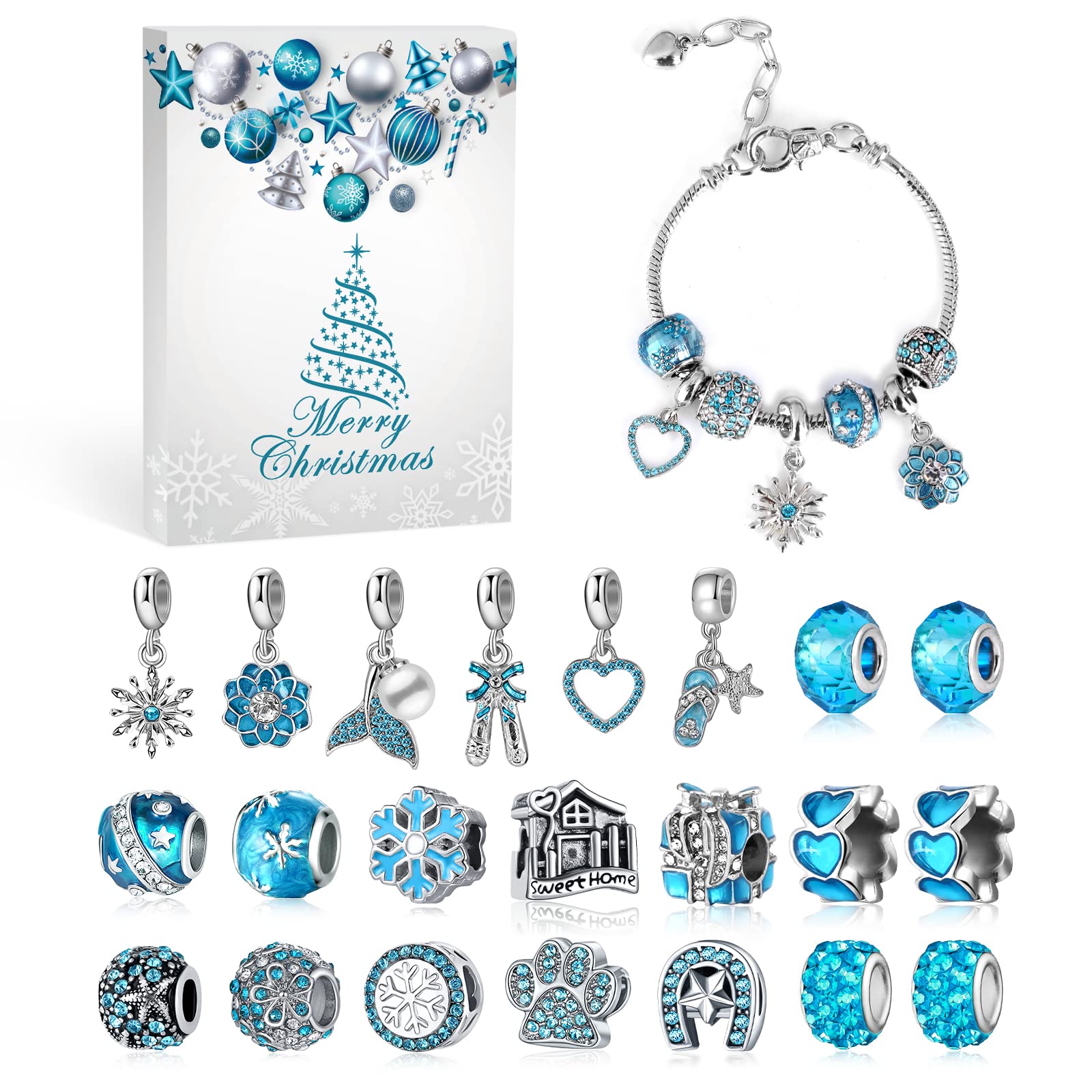 MJARTORIA Advent Calendar Jewellery for Girls, Christmas Calendar, Teenagers 24 Surprises Surprise Pack with Bracelet, Chain, Charms, Jewellery Making Set, Pendant