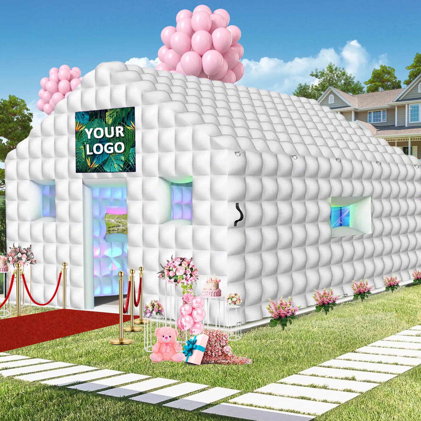 Renatable Inflatable Clubs WUHUWOO Inflatable Nightclub 20x16.8x12 Ft, Large White Inflatable ...