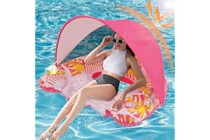 OKSUWATER Pool Floats Adult with Adjustable Canopy, XL Pool Chair Float with Cup Holders & Headrest, Inflatable Pool Chair Pool Floaties for Adults Summer Beach Swimming Pool Party