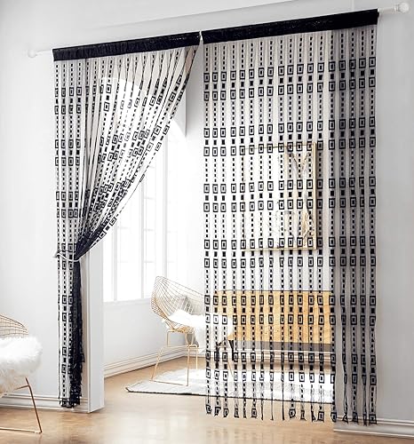 Hsylym Jacquard String Curtain Panels Plain Polyester Fringe Net