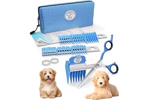 SCAREDY CUT Silent Pet Grooming Kit for Dogs, Cats and All Pet Grooming - A Quiet Alternative to Electric Clippers for Sensitive Pets (Right-Handed Blue)