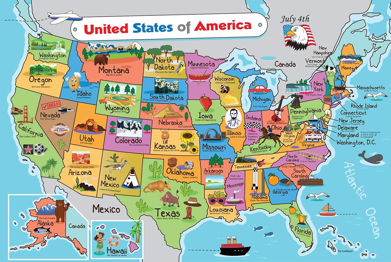 Kids United States Map Wall Poster 13 X 19 US Map Premium Paper 50 