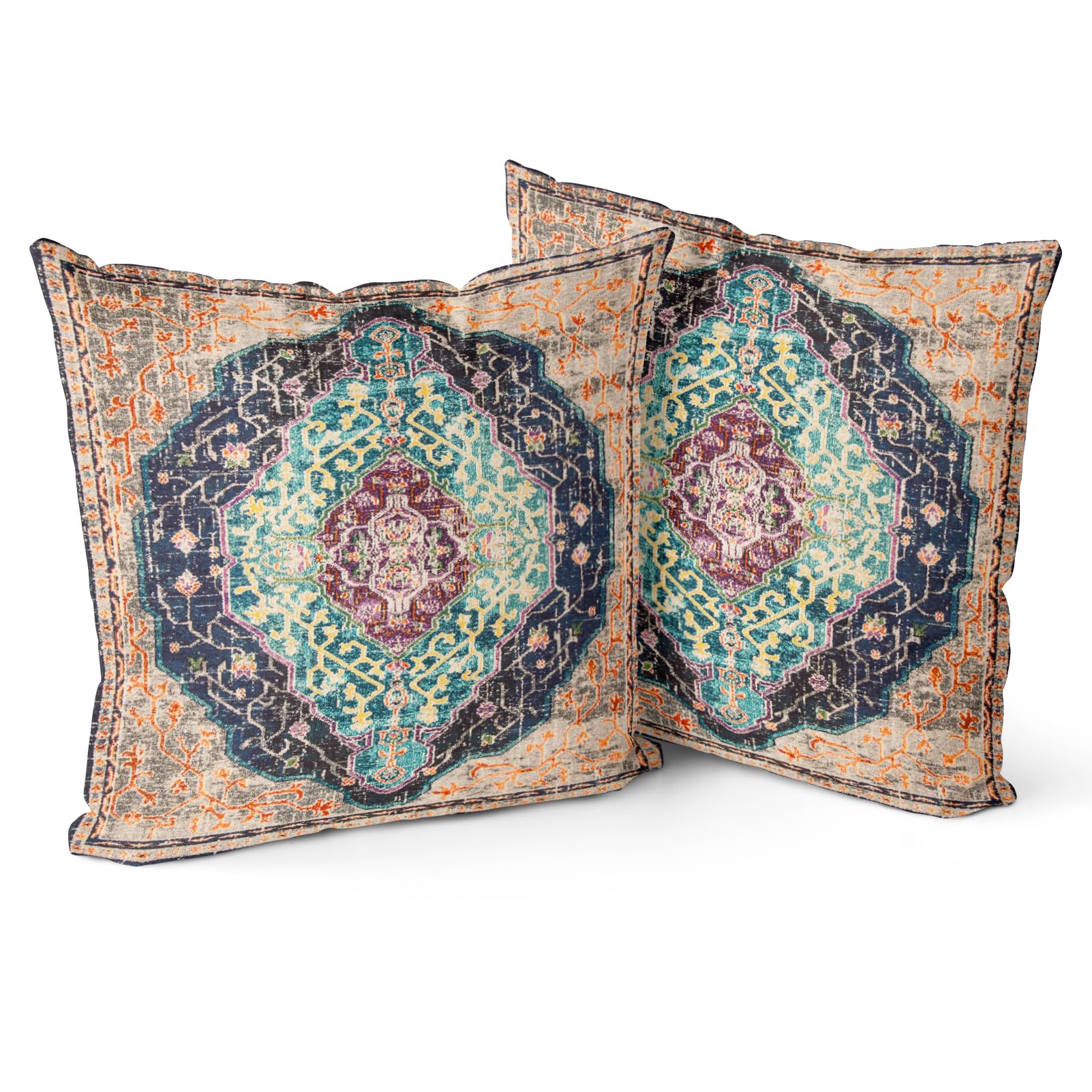 Snylcce Boho Throw Pillow Covers Set of 2 - Burlywood Antique & Vintage Design, Double-Sided Pattern - Soft Cushion Covers for Garden Couch, Sofa, Bed - Decorative 18x18 Inch Pillowcases