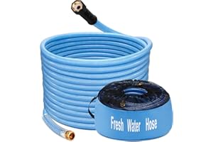 Kohree 50FT Upgraded RV Water Hose, 5/8" Premium Drinking Water Hose for Camper, Leak Free, No Kink, Flexible Garden Hose 50 ft with Storage Bag, Reinforced PVC Design w/Strain Relief Ends - Blue