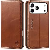 SHIELDON Genuine Leather Wallet Case for iPhone 17 Pro Max 6.9-inch 2025 | Flip | Magnetic Cover | RFID Blocking Credit Card Holder | Kickstand | Shock-Absorbent Case | Retro Brown