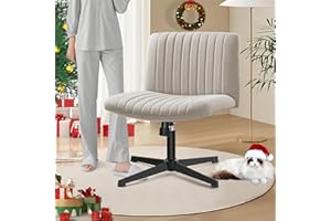 Brick Attic Criss Cross Chair Legged Armless Desk Reading Chair, Ergonomic Wide Seat Vanity Swivel Desk Chair, Height Adjustable Comfortable Computer Chair for Living Room, Vanity Accent Chair Beige