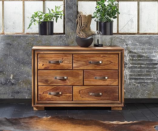 Wolf Mobel Kommode Shan Sheesham Shina 118 Cm 6 Schubladen Massivholz Sideboard Amazon De Kuche Haushalt