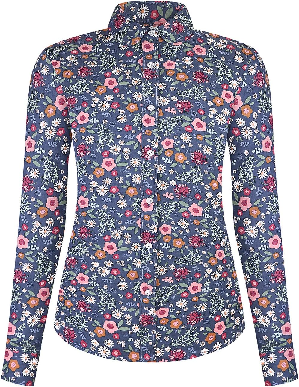 DOKKIA Women's Fashion Tops Casual Shirts Floral Long Sleeve Work Button Up Dress Blouses
