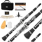 Mendini by Cecilio Ebonite Bb Clarinet Kit for Beginner - Black | B Flat Clarinet Kit with 10 Reeds, Mouthpiece, Cork Grease, Hard Case, Stand, Pocketbook, Cleaning Cloth, Gloves