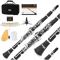 Mendini MCT-E+SD+PB Black Ebonite B Flat Clarinet with Case, Stand, Pocketbook, Mouthpiece, 10 Reeds and More