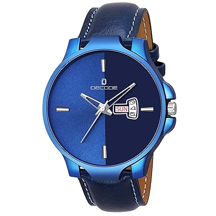 DC244 Blue Twin Matrix Collection Day Date Leather Strap Wrist Watch for Men