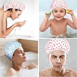 N Nimxy Pack of 4 Shower Caps Reusable Waterproof Elastic Band Dotted view 5