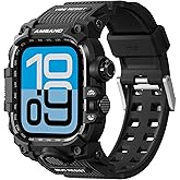 amBand Rugged Case with Band for Apple Watch 44mm, Compatible with iWatch Series SE 3/SE 2nd Generation/SE/6/5/4, Military Grade Shockproof Bumper Cover, Tactical Band for Men, Matte Black